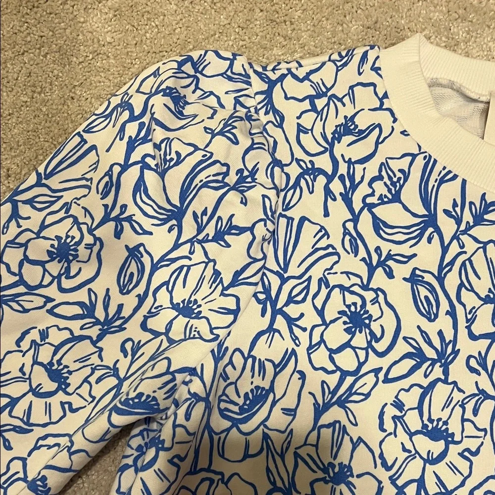 Sail to Sable Blue and White Floral Sweatshirt - Picture 2 of 3
